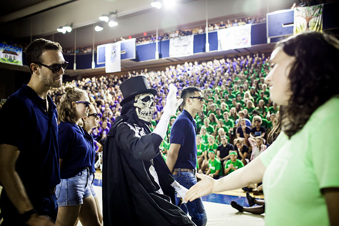 Dooley, Emory's unofficial skeleton mascot, at Songfest